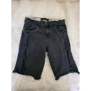 RAWX Boys 18 Slim Black Distressed Denim Jean Shorts Frayed Hem